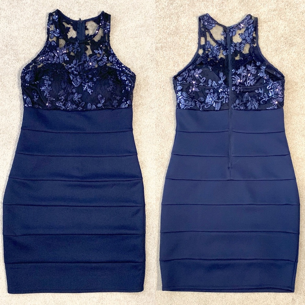 Elegant Navy Sequin Dress